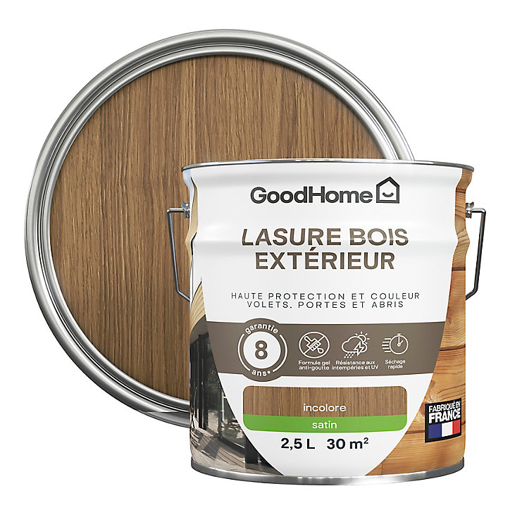 Lasure extérieure chêne moyen satin 8 ans GoodHome 2.5L