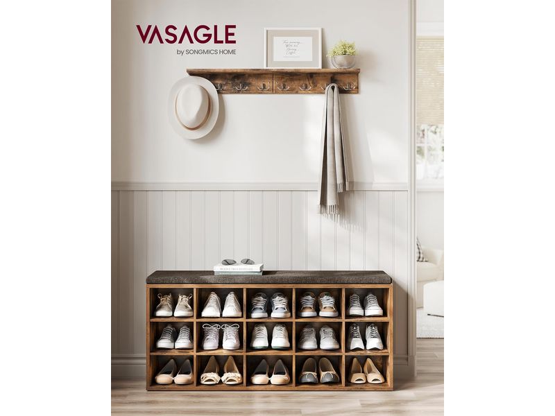 VASAGLE Schuhschrank Industrial 105 x 48 cm, Braun Schuhregal mit Sitzfläche