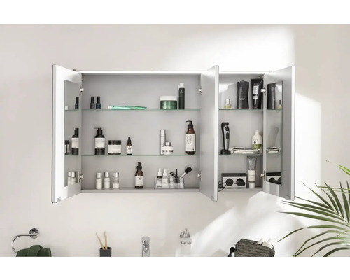 FACKELMANN Verona spiegelkast, 110 x 16 x 68,3 cm, wit, 3-deurs, LED, IP20