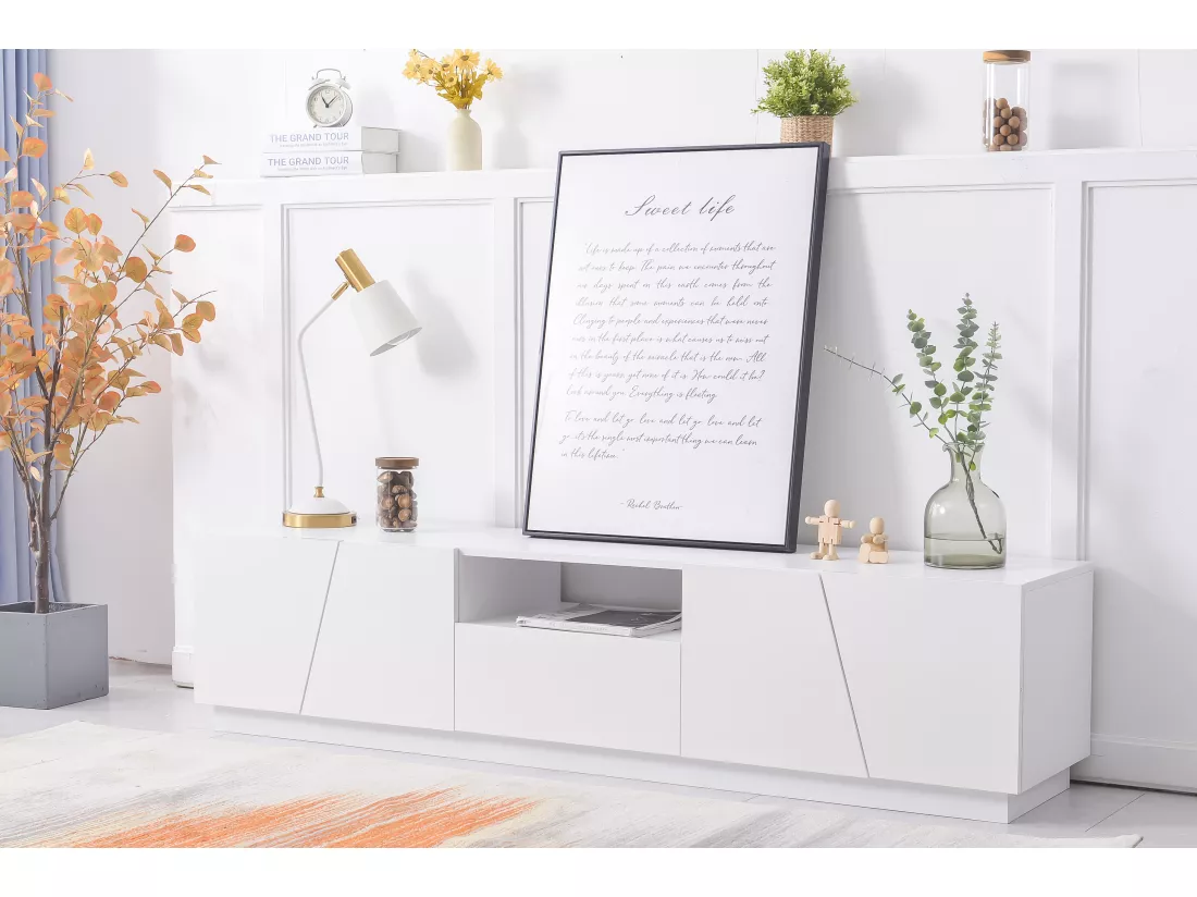 Meuble tv moderne en patchwork de 170 cm - style diagonale blanc