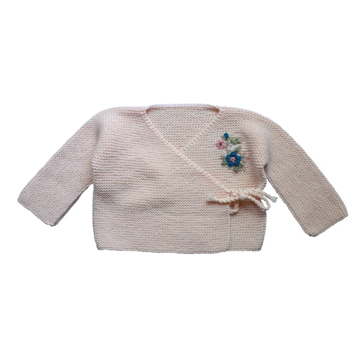RKO Cardigan Cache-Cœur Mérinos Brodé Main | Crème