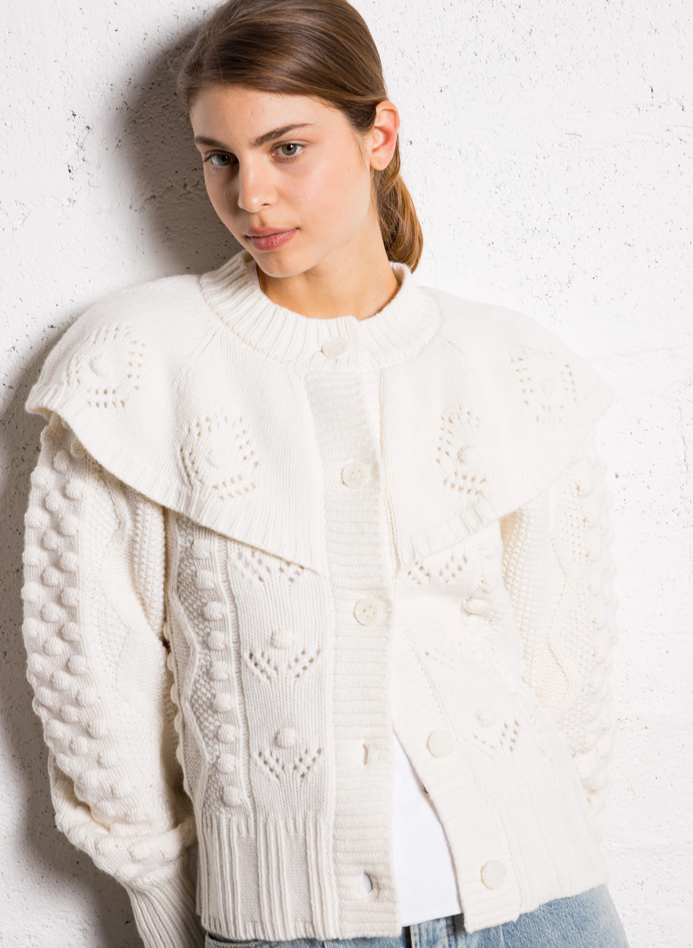 GINNY - Gilet col rond en laine | Blanc