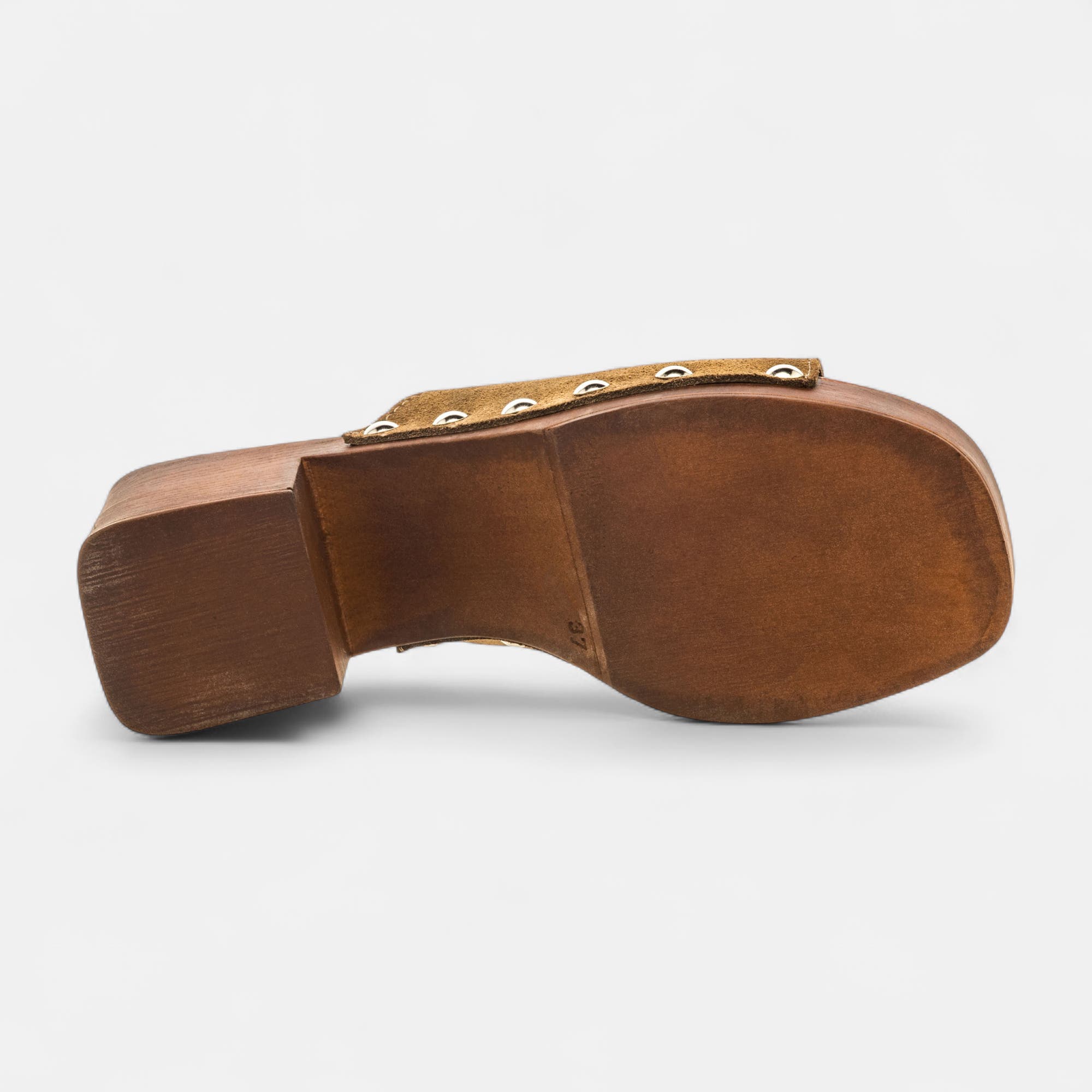 Chaussures semelle bois à talon Femme en cuir kaki