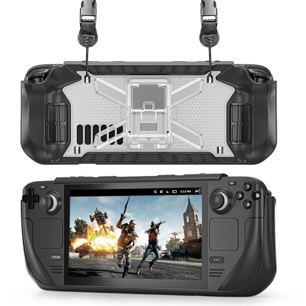 Steam Deck / OLED Silikon Case Schutzhülle Abdeckung mit Kickstand Halterung und Schultergurt - Transparent