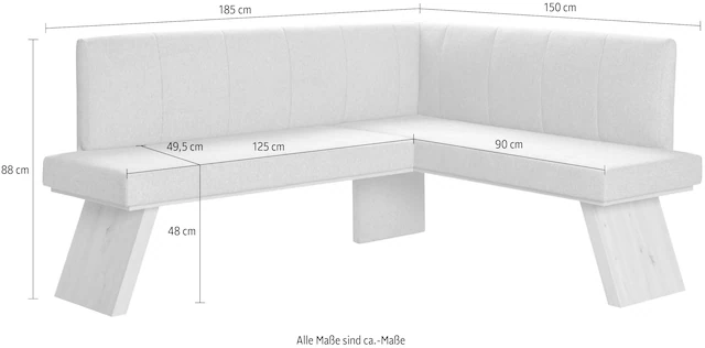Home affaire Eckbank »Nina Küchenbank, Polsterbank, Esszimmerbank, Breite 185x 150 cm« Moderne Bank in tollen Farben, Anzahl Sitzplätze: 5
