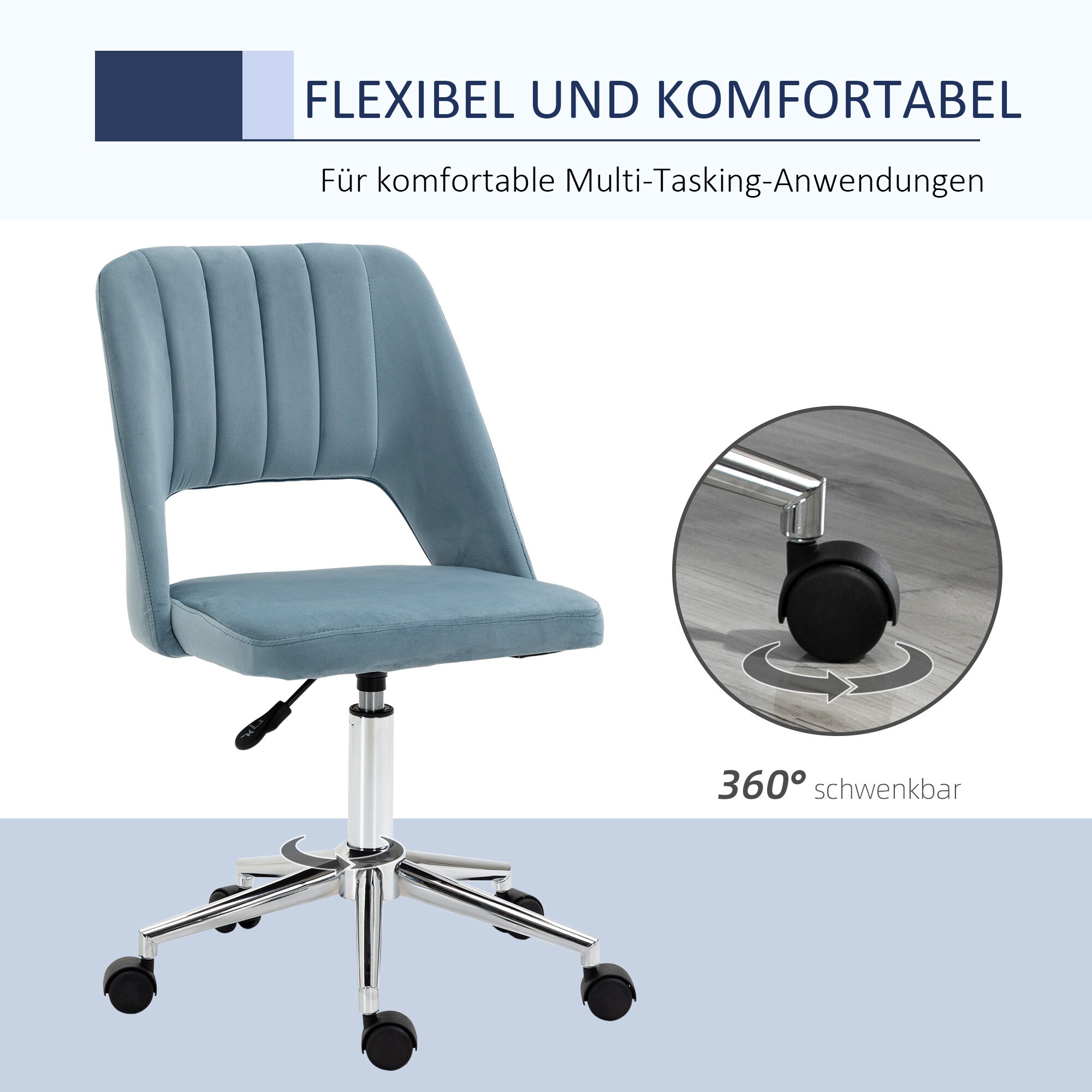 Vinsetto Bürostuhl moderner Stil, drehräder, High-End-Gaslift Blau 49 x 54 x 79-91 cm (BxTxH)