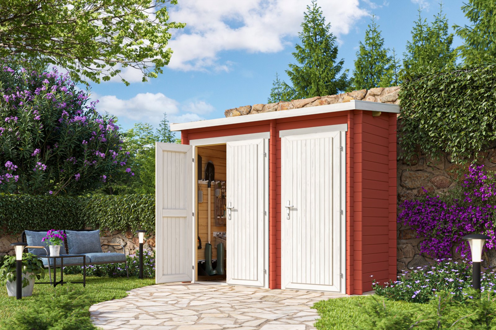 Blockbohlenhaus - schwedenrot - Fichtenholz massiv - 280x125 cm