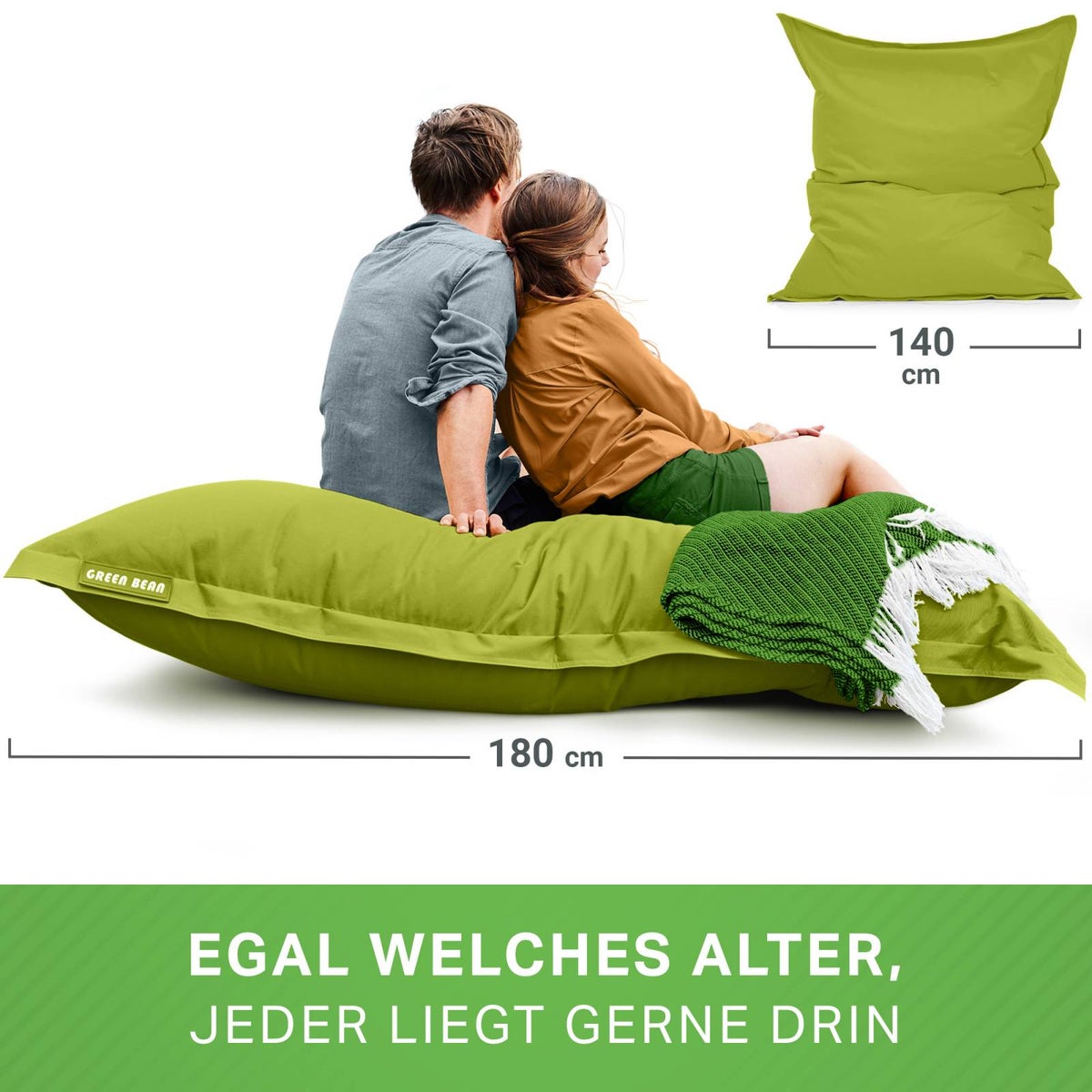 Groene Bonen Zitzak 120x160cm 270 Liter Kinderen & Volwassenen Zitzak EPS Kralenvulling Reuze Zitzak Grote Buitenligstoel Kussen Wasbaar Weerbestendig Ligstoel Zitkussen Vloerkussen Groen