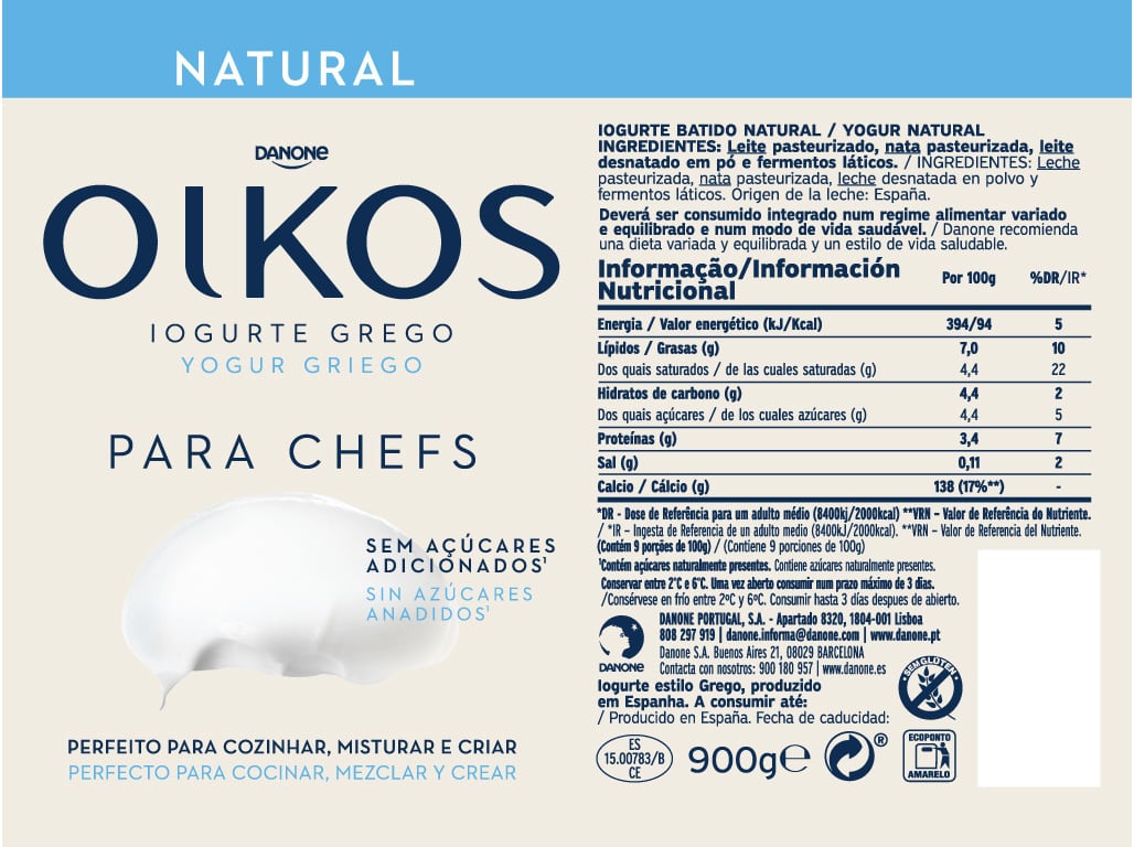IOGURTE GREGO OIKOS NATURAL 900GR