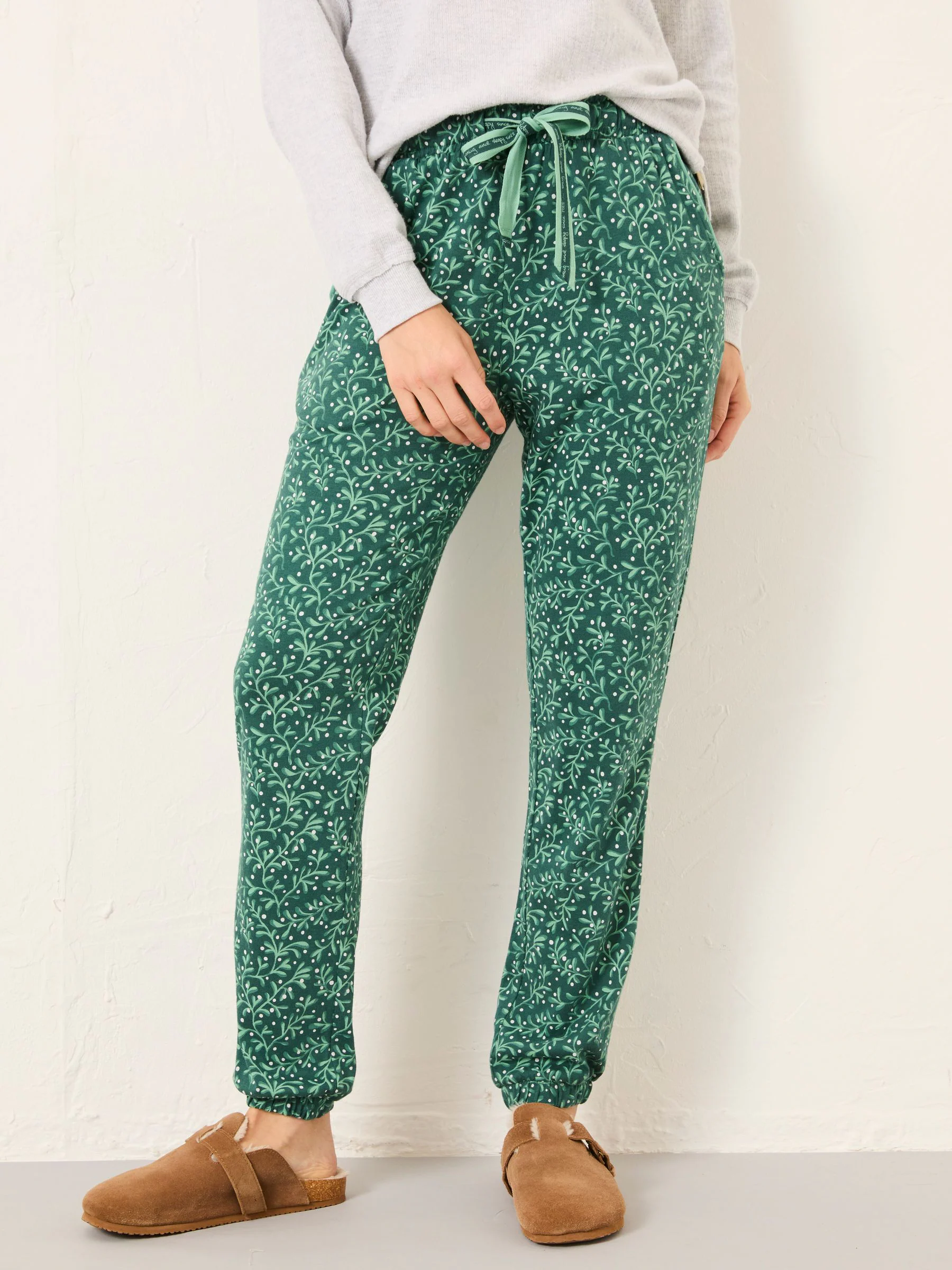 Dark Green Mistletoe - FatFace Jersey Pyjama Bottoms