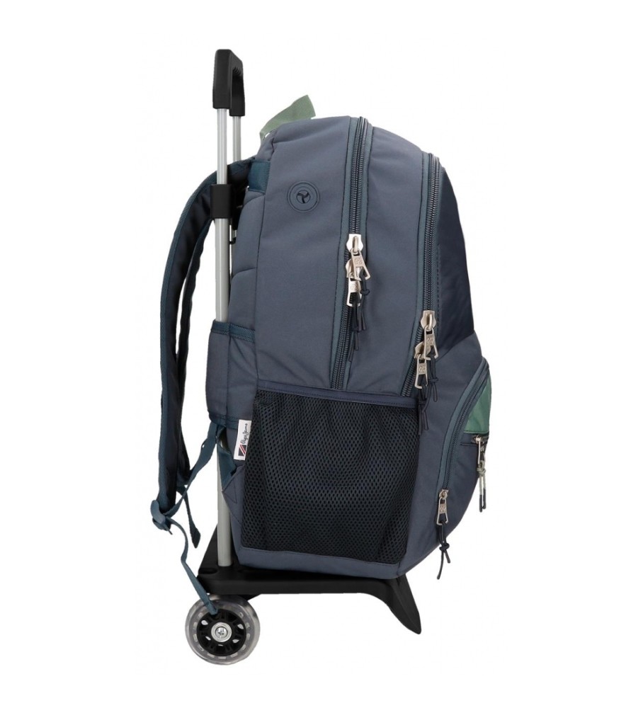Mochila adaptável Pepe Jeans Tom 46cm com dois compartimentos, cinza e azul.