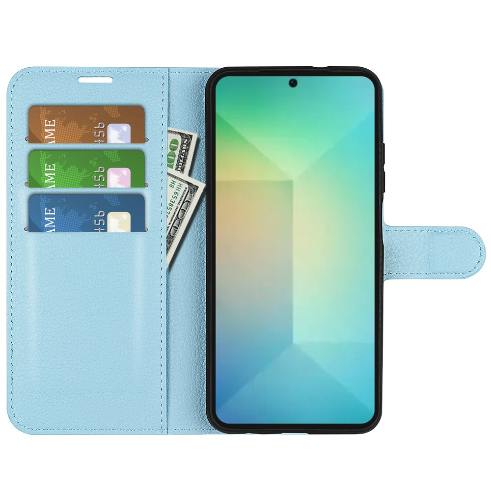 Samsung Galaxy S25 Leder Tasche Flip Cover Litchi Look - Hellblau