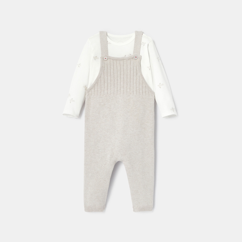 Ensemble salopette et t-shirt beige naissance Absorba
