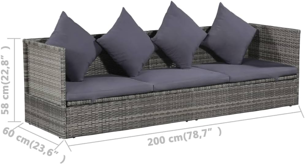 Garten-Sofabett 200x60 cm Poly Rattan Grau