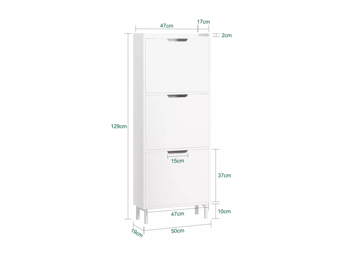 SoBuy Meuble de Rangement à Chaussures avec 3 Abattants Armoire à Chaussures Commode à Chaussures Meuble d'Entrée Rangement – Blanc, 50x19x129 cm, FSR151-H-W