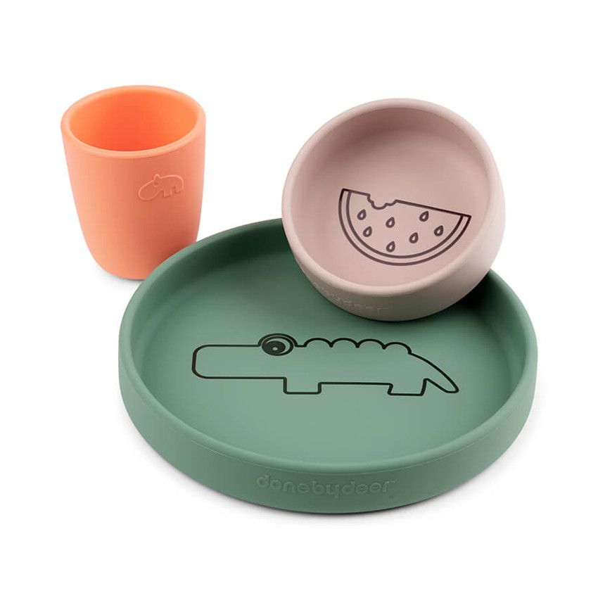 Coffret repas en silicone - Croco multicolore - Ecru