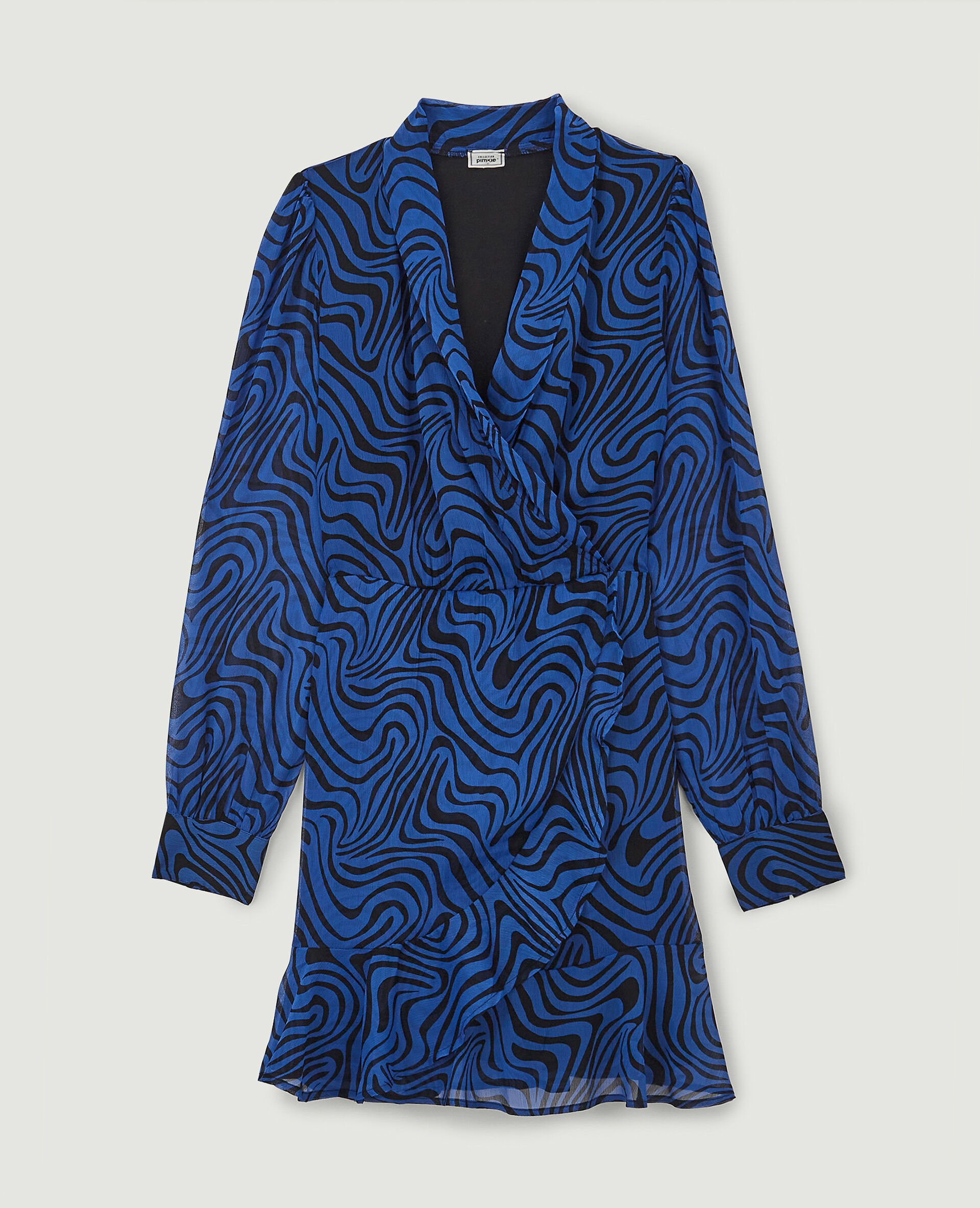 Robe cache-cœur avec volants - Bleu