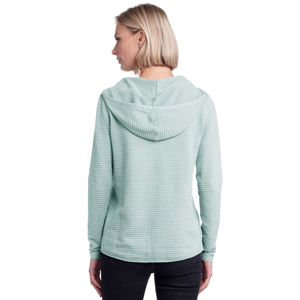 Damen Strickhoodie gerippt hellblau
