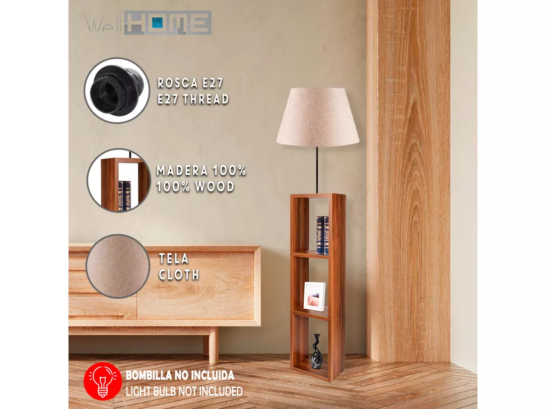 Lampe à pied 140 cm. noix / beige, type e 27 max 60 W