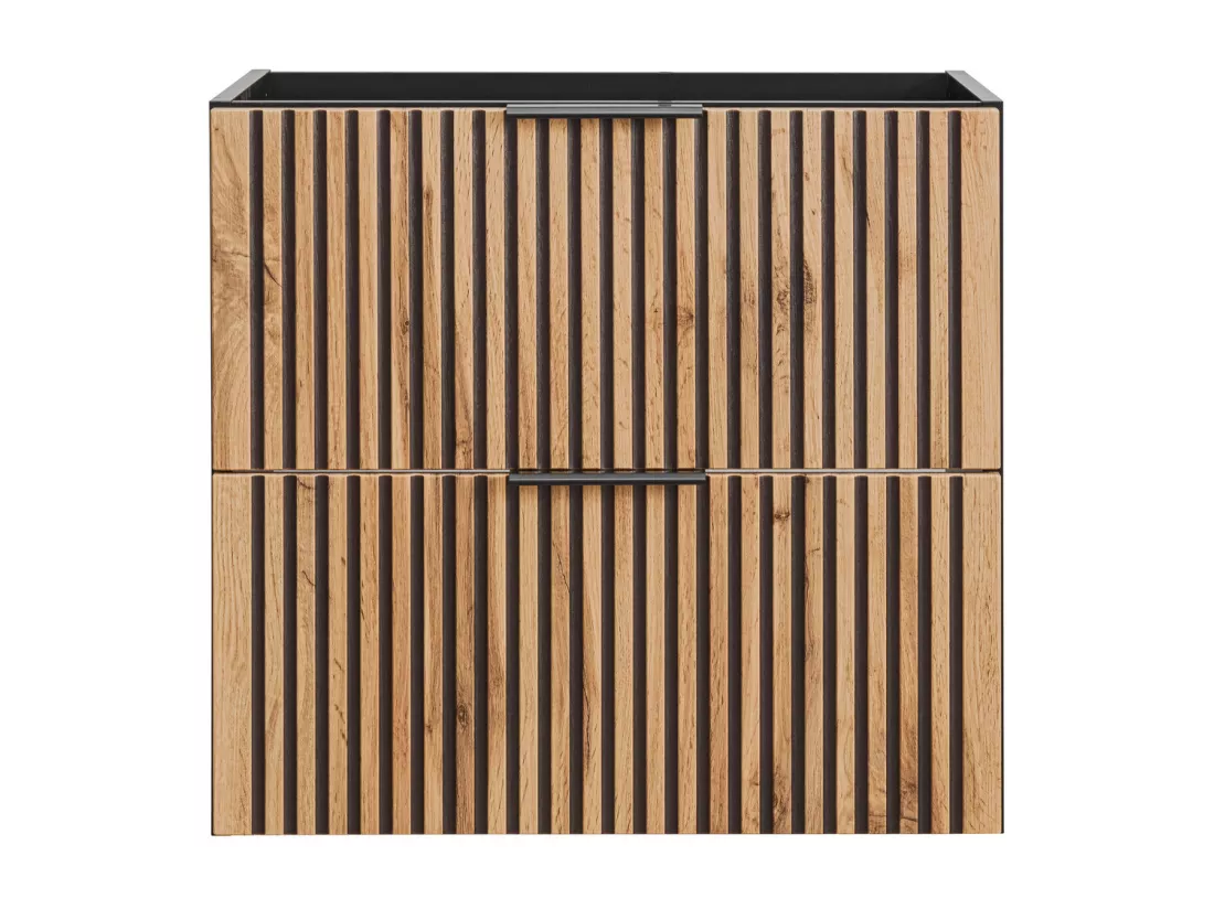 Meuble sous vasque suspendu strié - Naturel clair et noir - 60 cm - MADELA