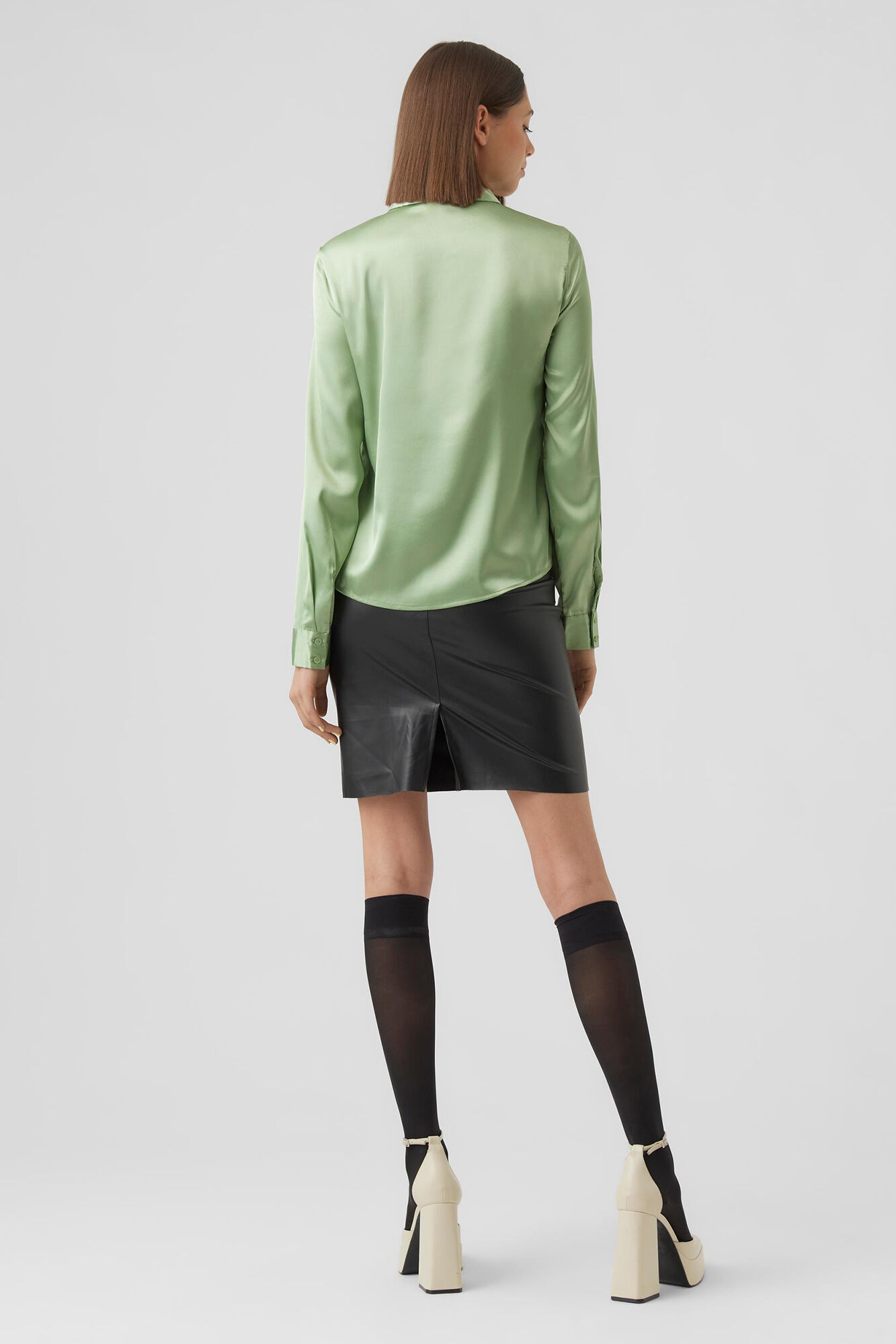 Camisa básica feminina de manga comprida - Verde
