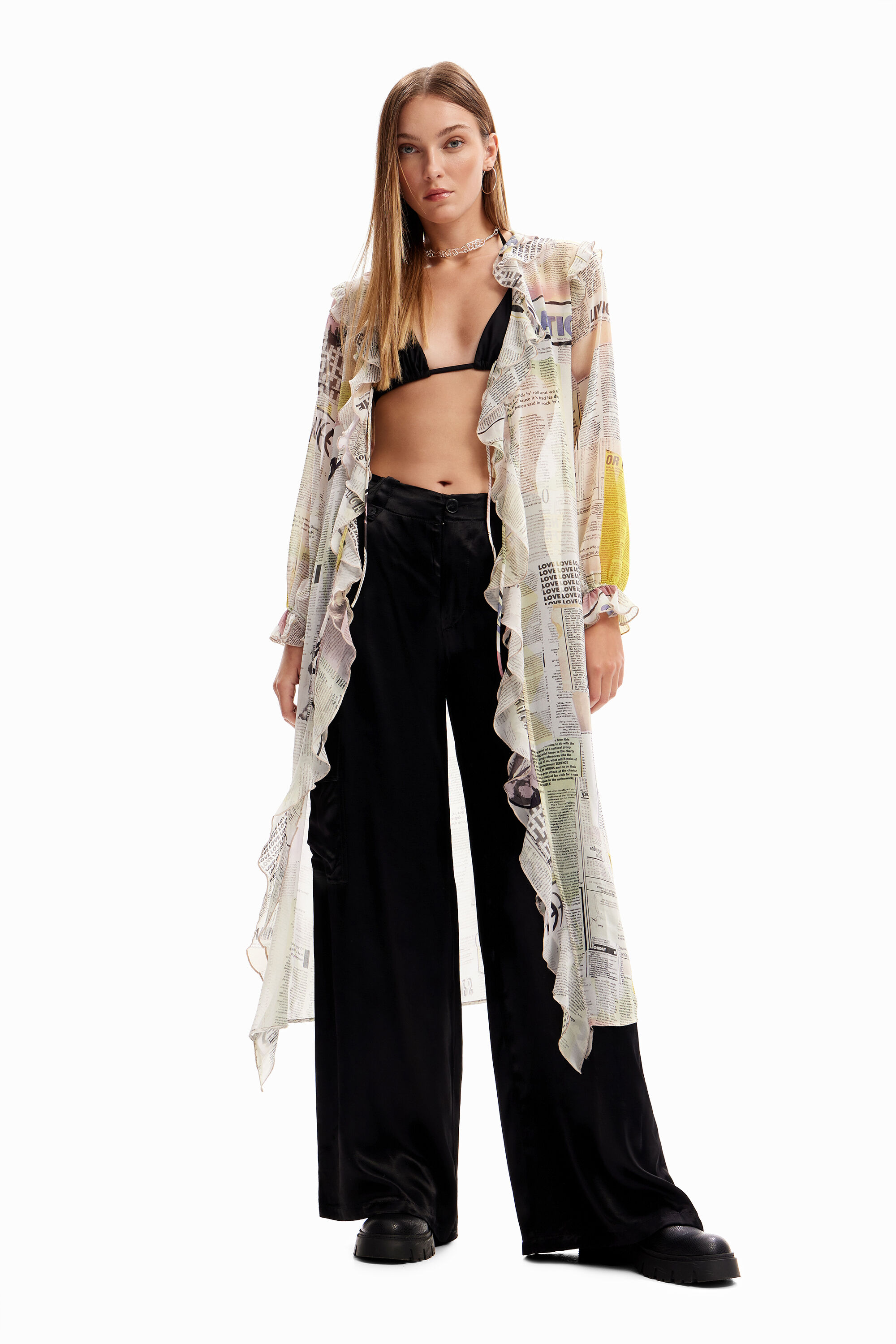 Blouse longue volants journal
