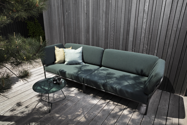 Houe Level linker hoek 2-zits loungebank frame donkergrijs stof char heritage