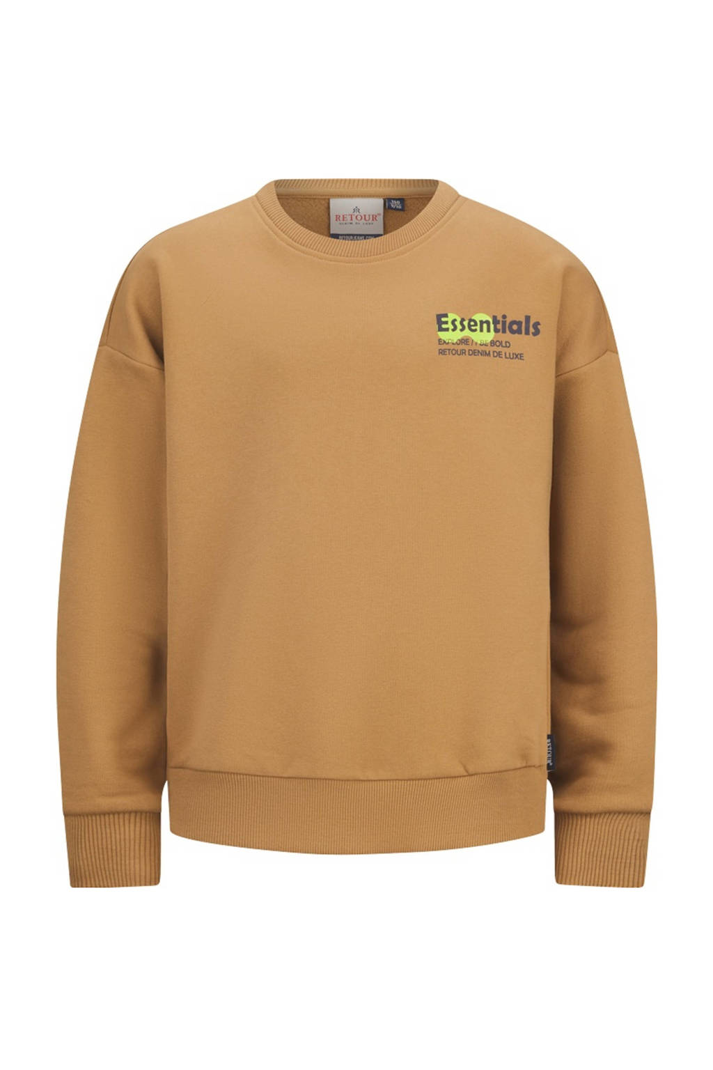 Retour Jeans sweater Hidde met backprint geelbruin