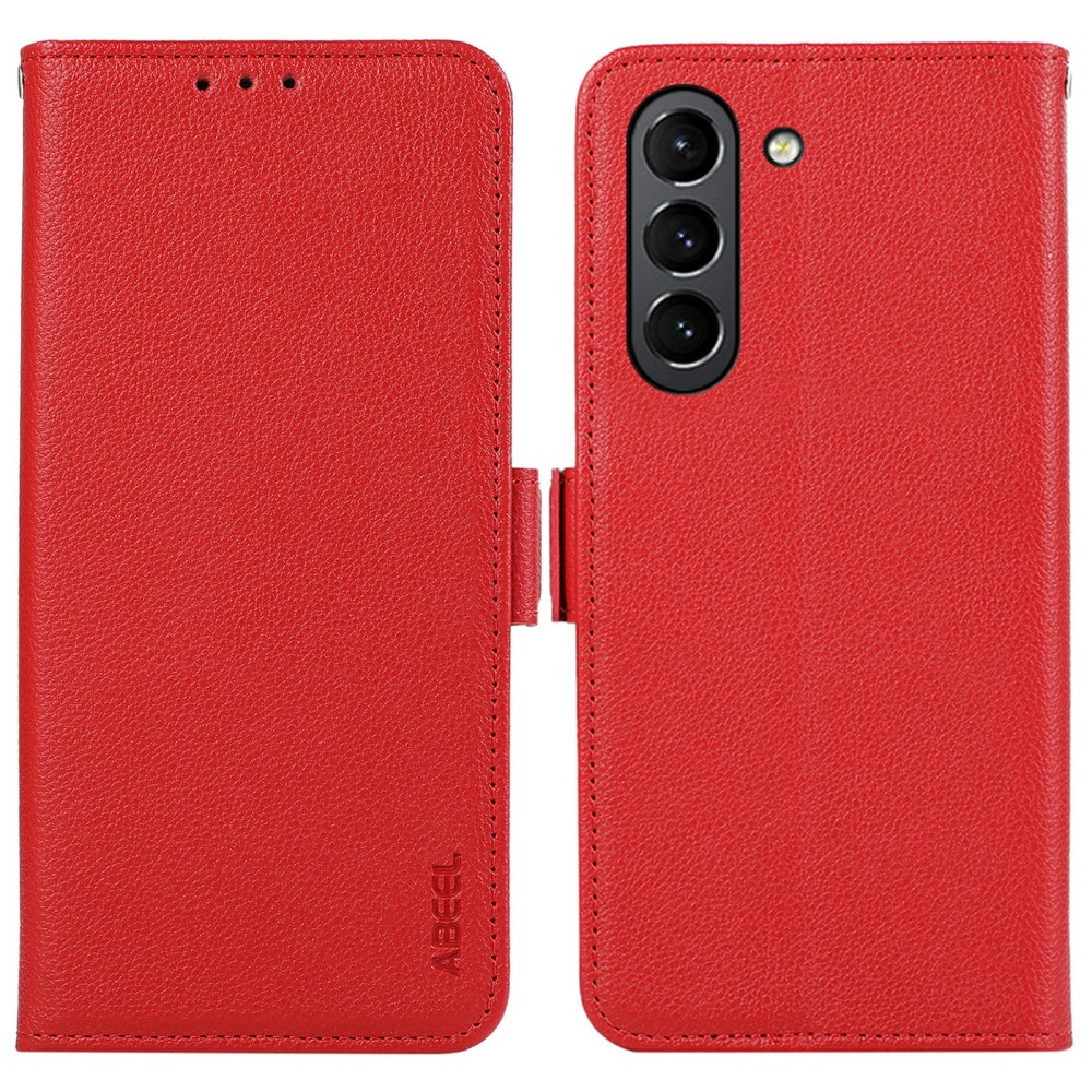 Samsung Galaxy S21 FE 5G Leder Tasche Flip Cover Litchi Look (RFID Schutz) - Rot