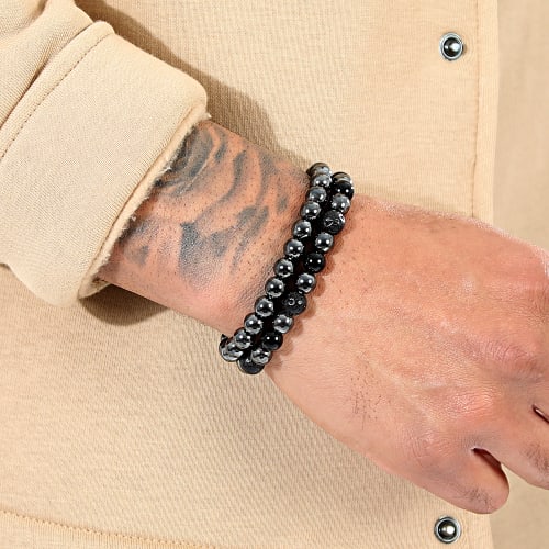 Lot De 2 Bracelets Perles 8mm Noir