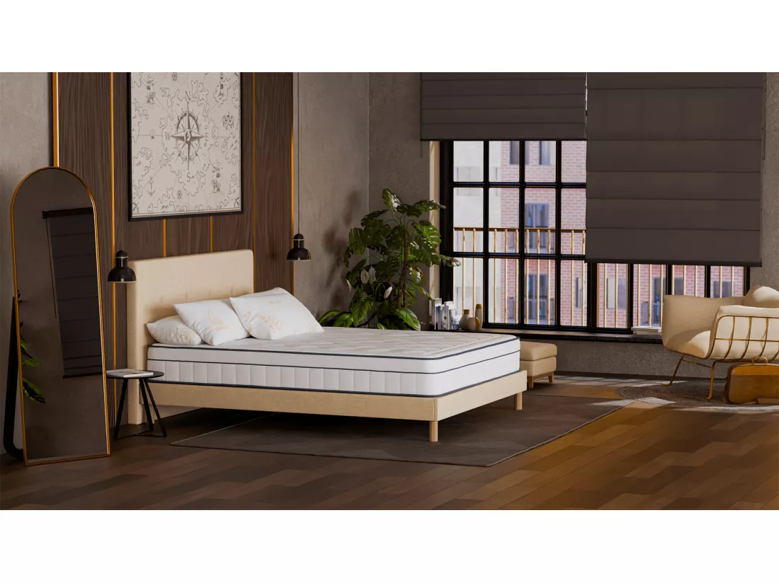 Matelas 140x190 Thalassa Hybride : Ressorts Ensachés - Mémoire de Forme Haute Qualité - Mal de Dos - Ferme - Confortable - Promoto Douce Lune