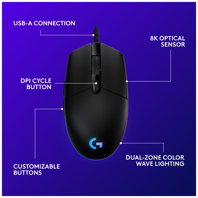 Logitech G203 Lightsync gaming mus (sort)