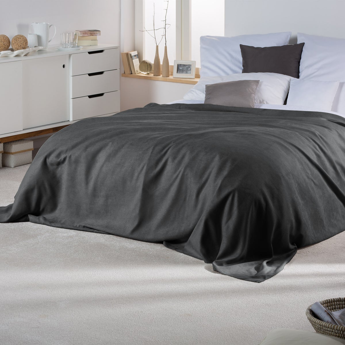 Beautissu Romantica bedsprei, suède look, 210x280cm, antraciet