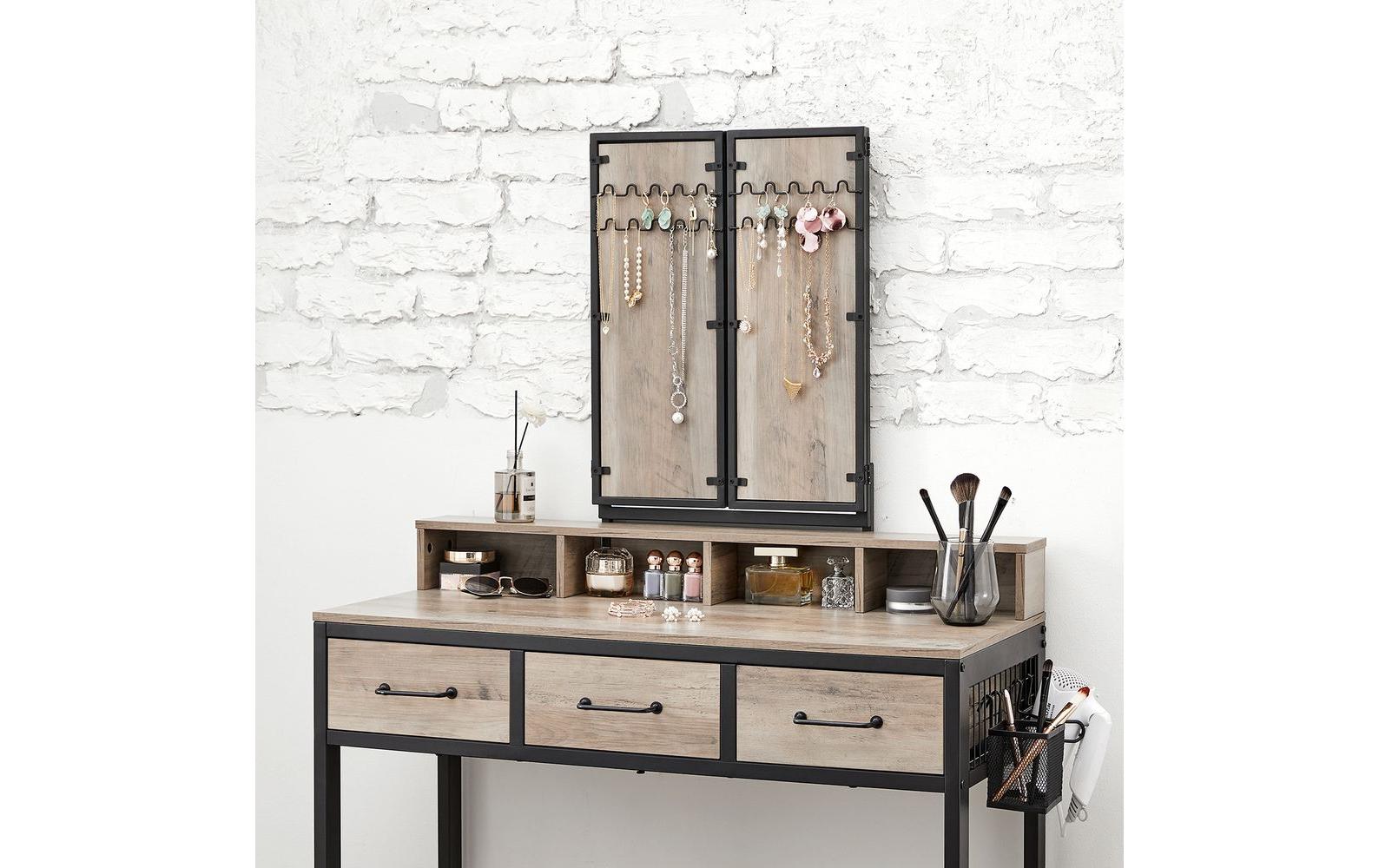 Schminktisch mit Hocker und Spiegel Greige/Schwarz<br>Kosmetiktisch