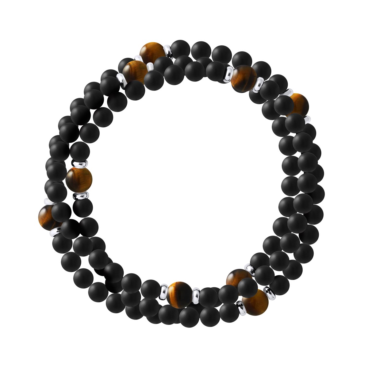 Bracelet Triple Rang SHAMAN, OEil de Tigre, Agate Noire Matte , Argent 925