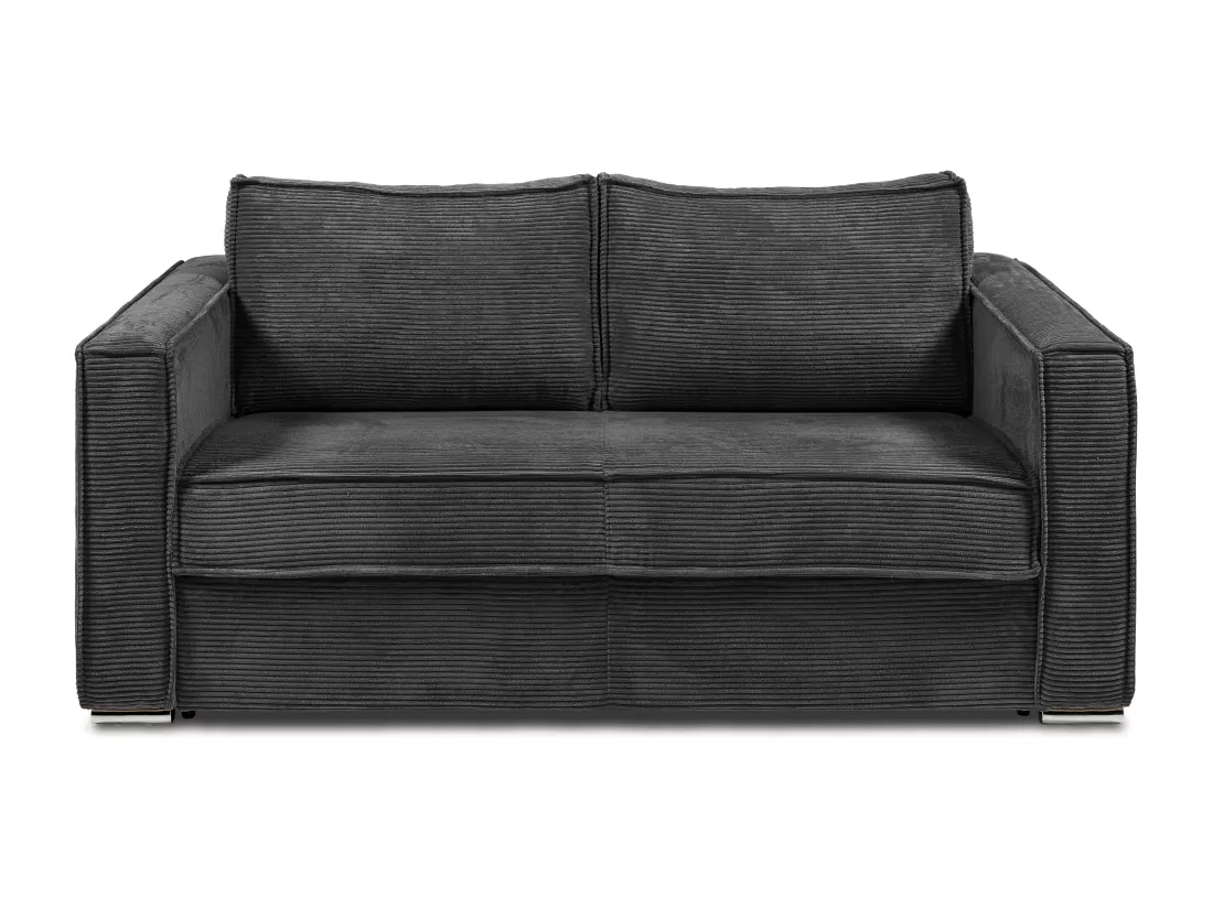 Canapé 3 places convertible express en velours côtelé gris anthracite - Couchage 140 cm - Matelas 14 cm LORETO