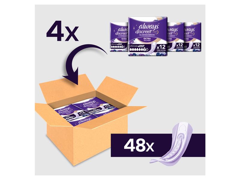 Always Inkontinenz Einlagen Discreet Ultimate Night 48 Stüc Hochwertige Inkontinenzeinlagen bei Blasenschwäche