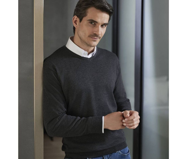 Russell Collection JZ710 - Pull Col V Homme Coton