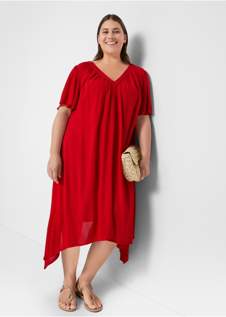 Robe caftan longue en tissu crêpe, coupe ample