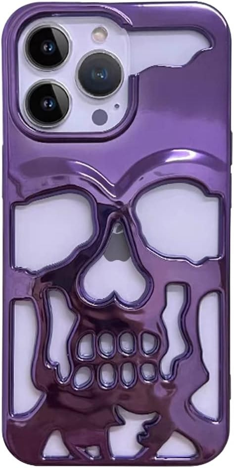 iPhone 14 Pro Max Gummi Hülle Totenkopf Skull mit 3D Ausschnitt - Lila