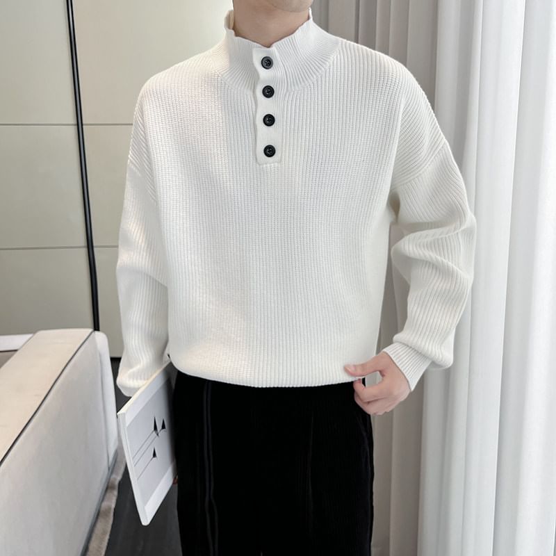 ravewider - Mock Neck Henley Effen Trui