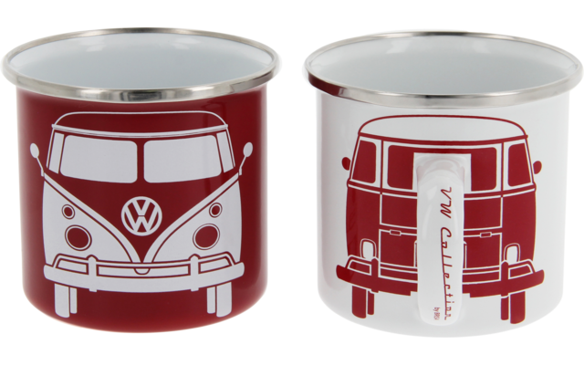 VW Collection T1 Bus Emaille Tassen Set 2 Stück 350 ml