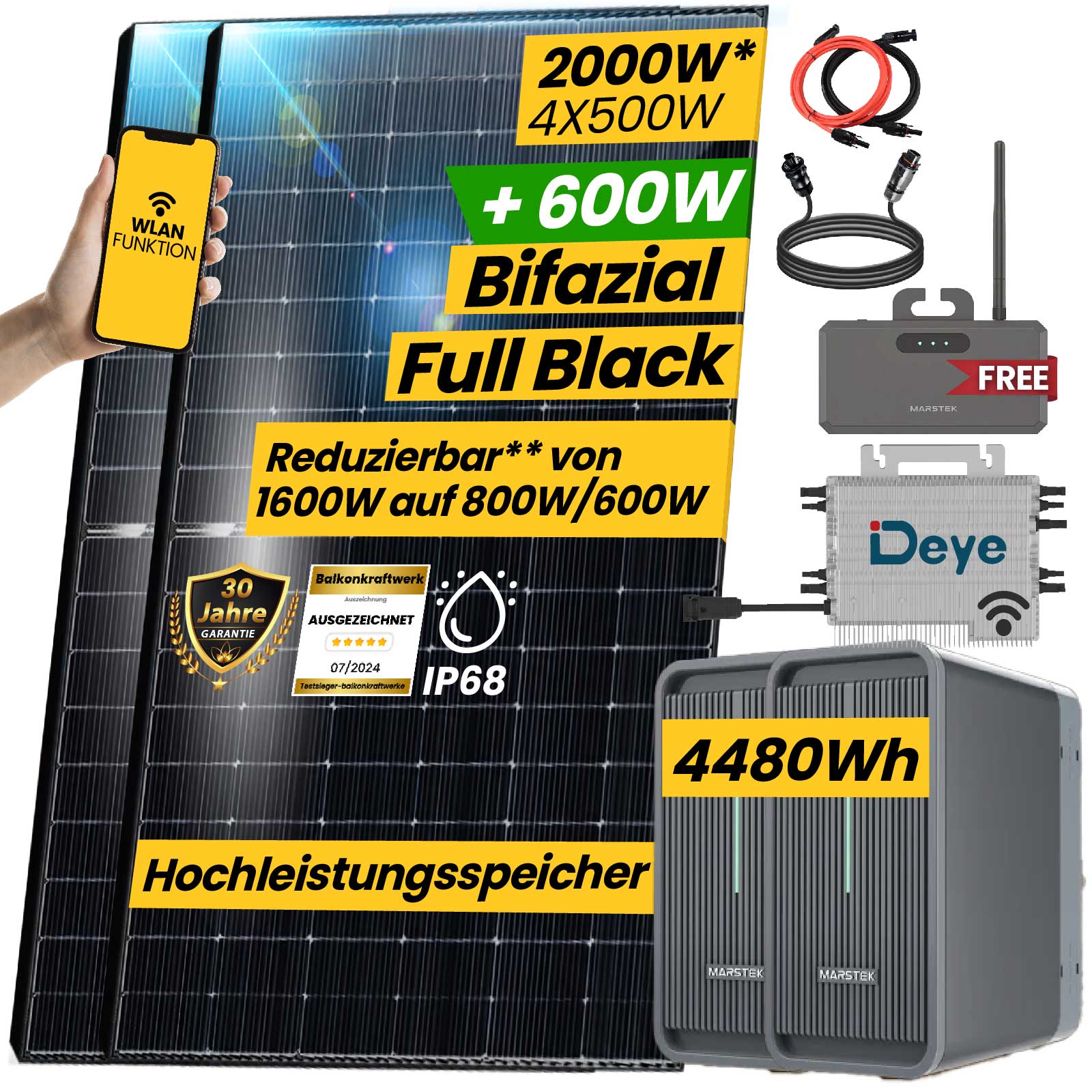 Epp All in one 2000W Balkonkraftwerk mit Speicher Komplettset 4,48 kWh Marstek B2500-D mit DEYE 1600W WIFI Wechselrichter