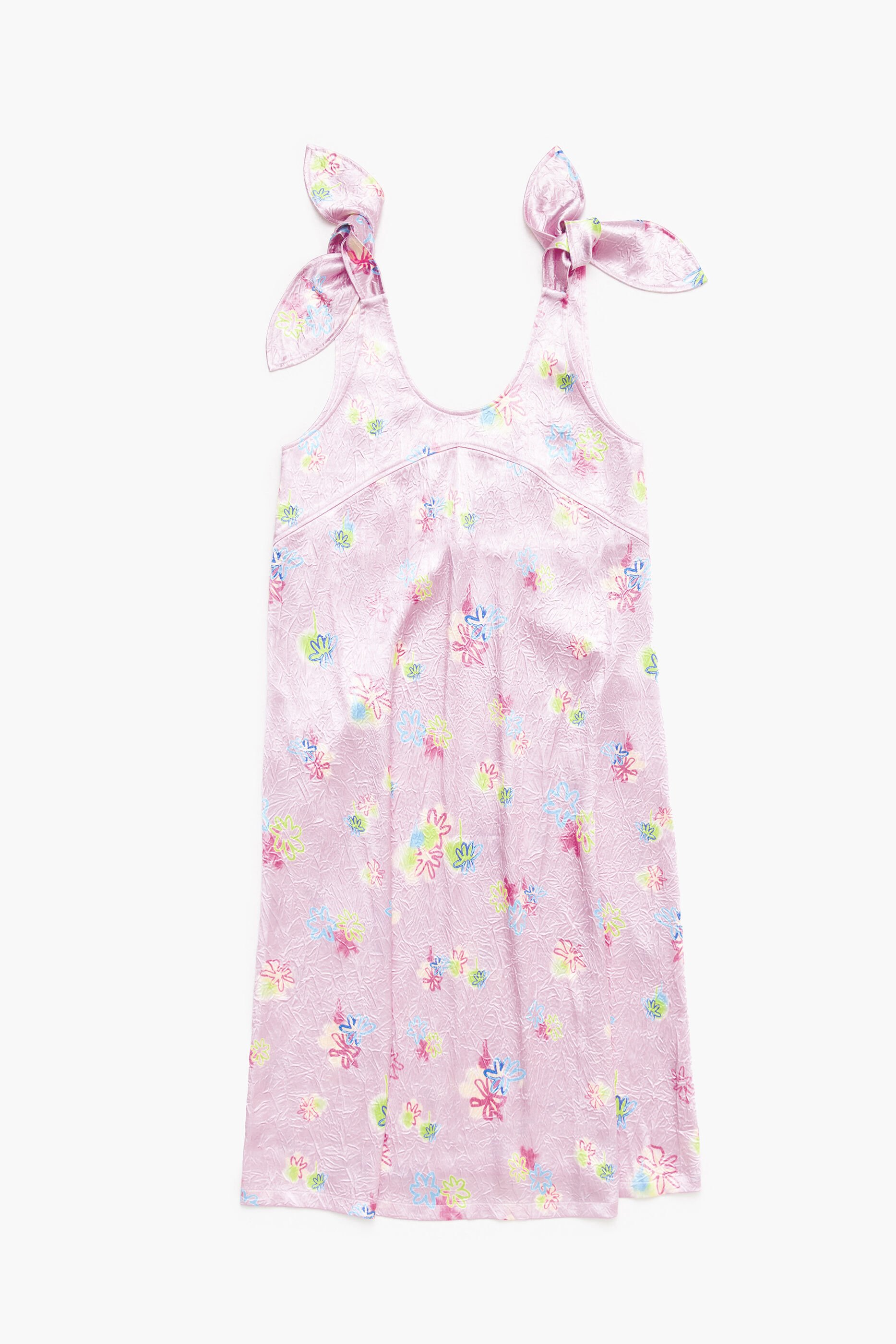 Vestido midi evasê com estampa floral rosa claro