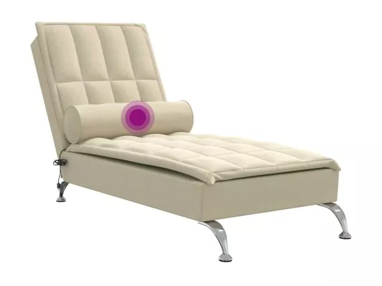 Chaise longue de massage avec traversin crème tissu