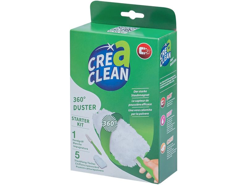 CreaClean Staubmagnet Starter Kit 360° Grün/Weiss Staubwedel mit 5 Staubfangtücher