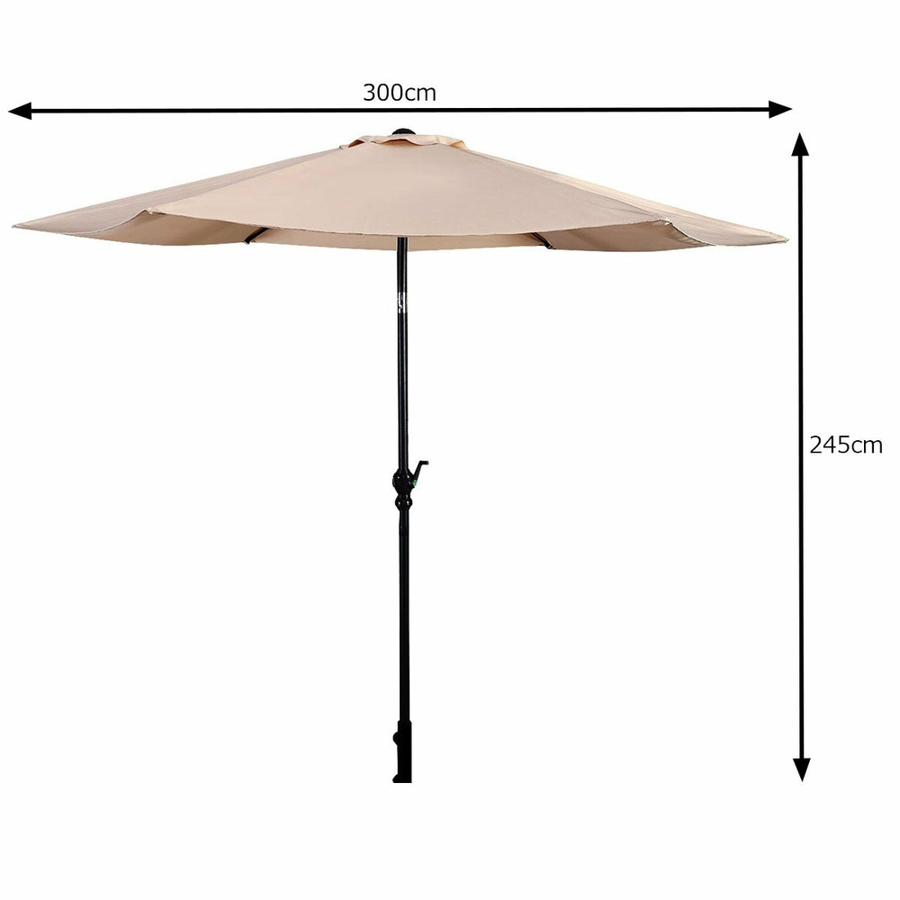 Parasol inclinable diamètre 3 m en acier patio terrasse balcon jardin beige