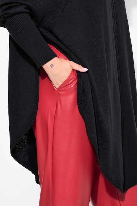 Pullover, Poncho-Style, Zopfmuster, Zipfelsaum