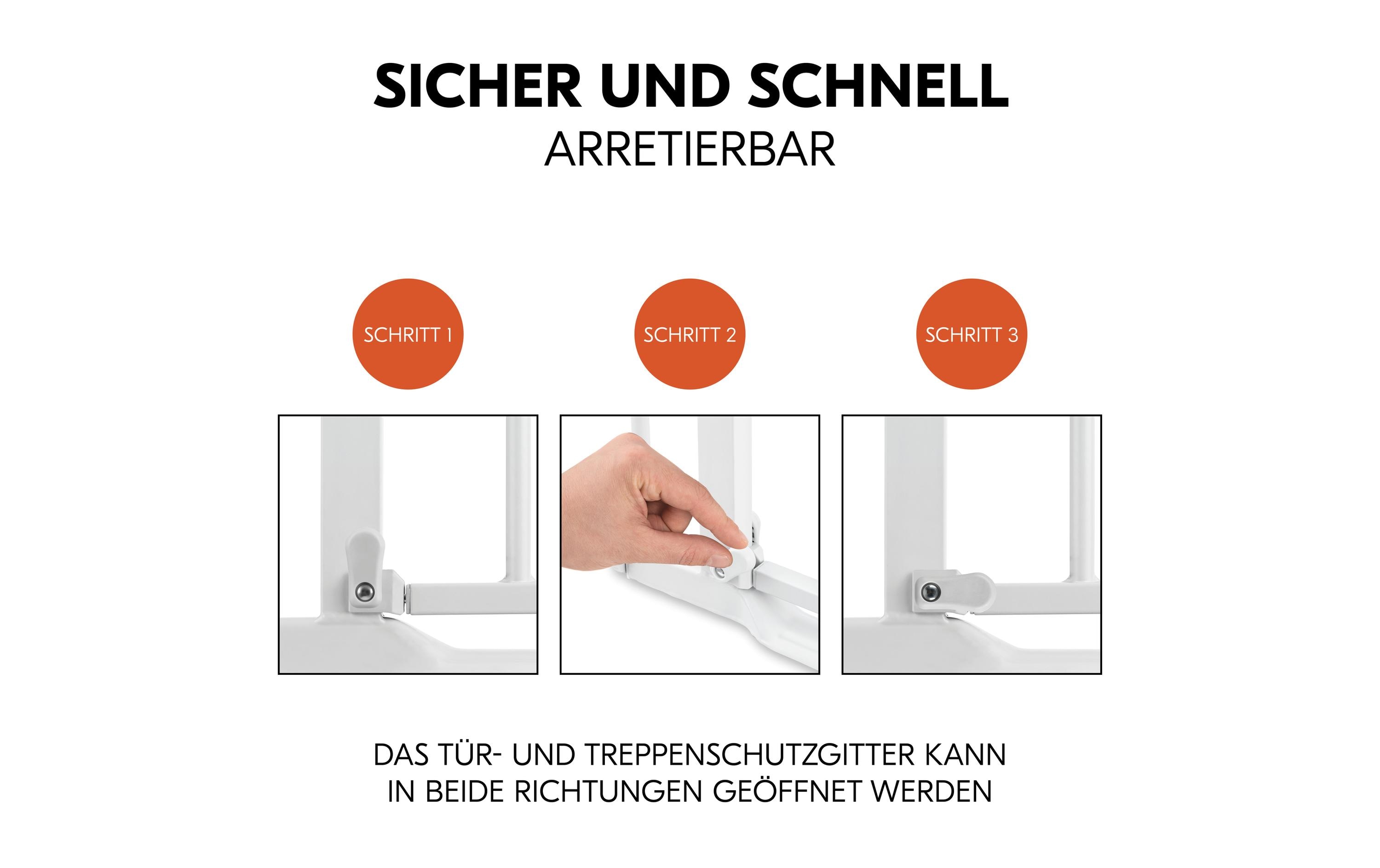 Türschutzgitter Clear Step Autoclose 2 Weiss 75 cm - 80 cmBarrierefreies, automatisch schliessendes Tür- und Treppenschutzgitter-Set