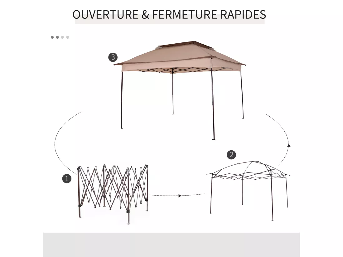 Tonnelle barnum de jardin pop-up pliant 3,25L x 3,25l x 2,65H m acier polyester moustiquaires + sac de transport café